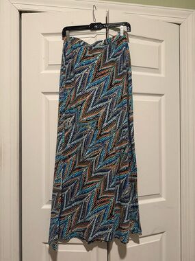Printed Chevron Maxi Skirt in Blue and Orange